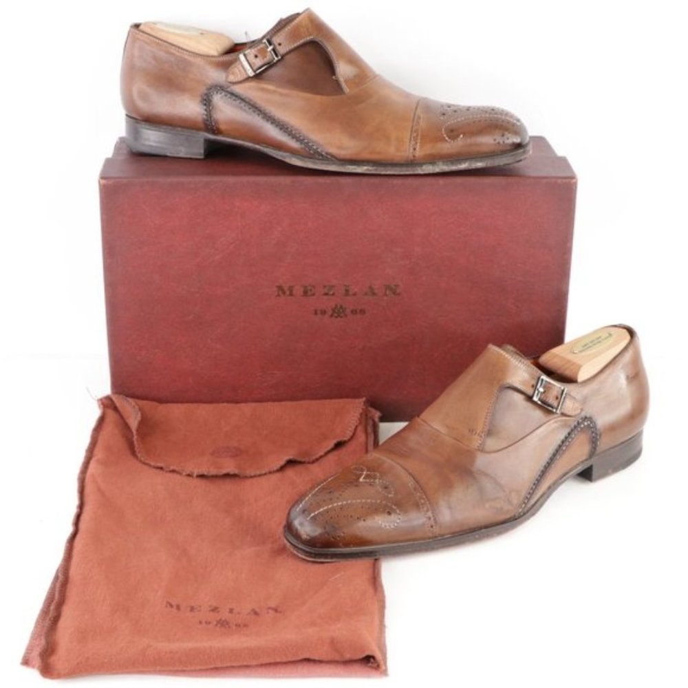 Mezlan Pisano Monk Strap Leather Dress Shoes Brown